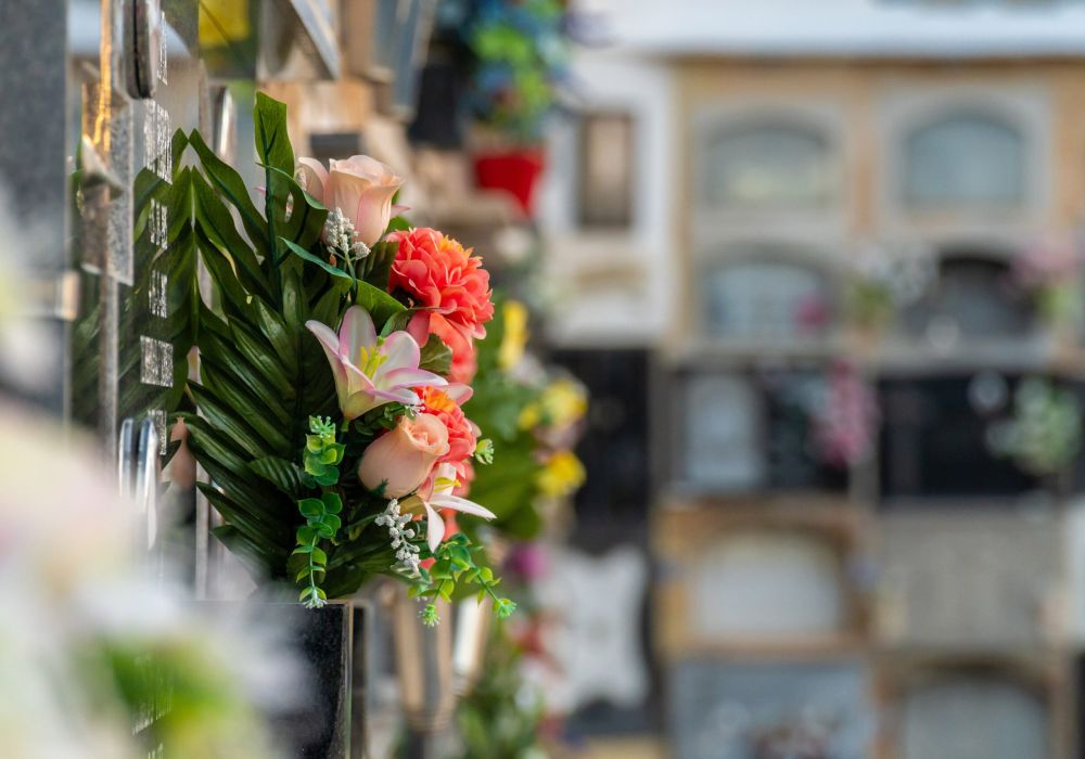 Foto de flores en nichos de cementerio